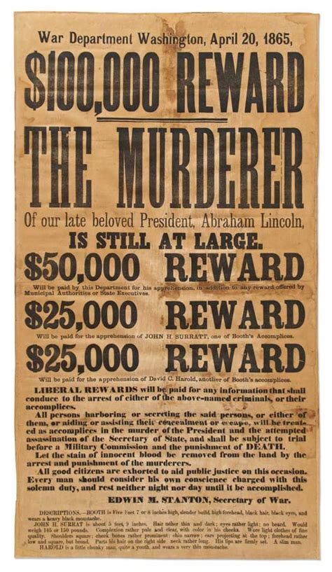 Rare Wanted Poster for Lincoln Assassin Sells for。